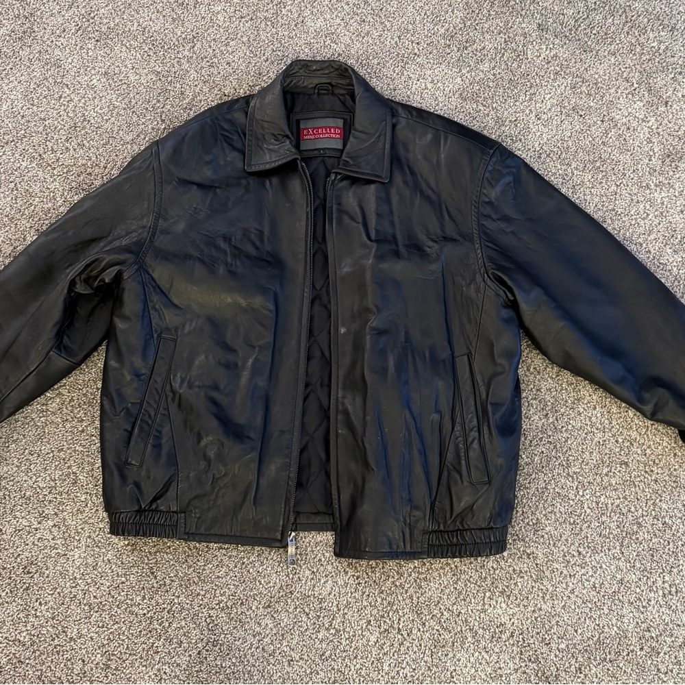 Classic Excelled Black Leather Bomber Jacket